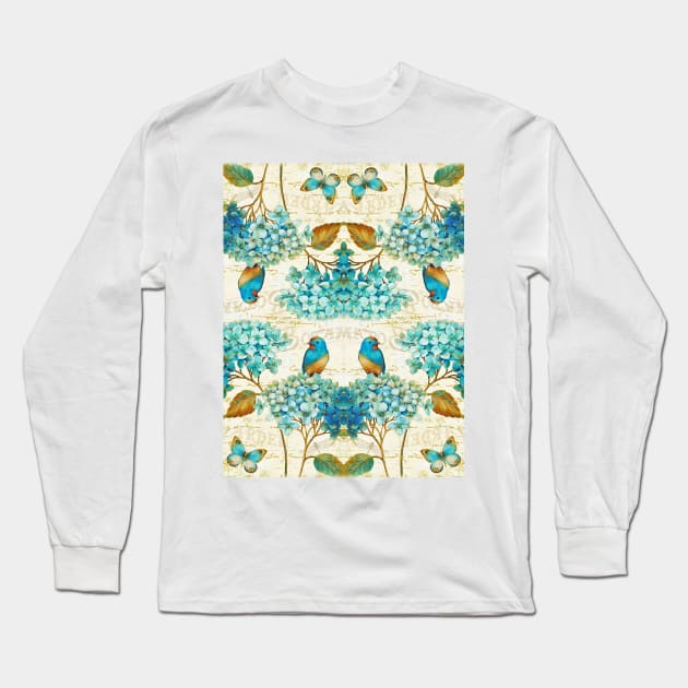 blue hydrangea botanical print Long Sleeve T-Shirt by redwitchart